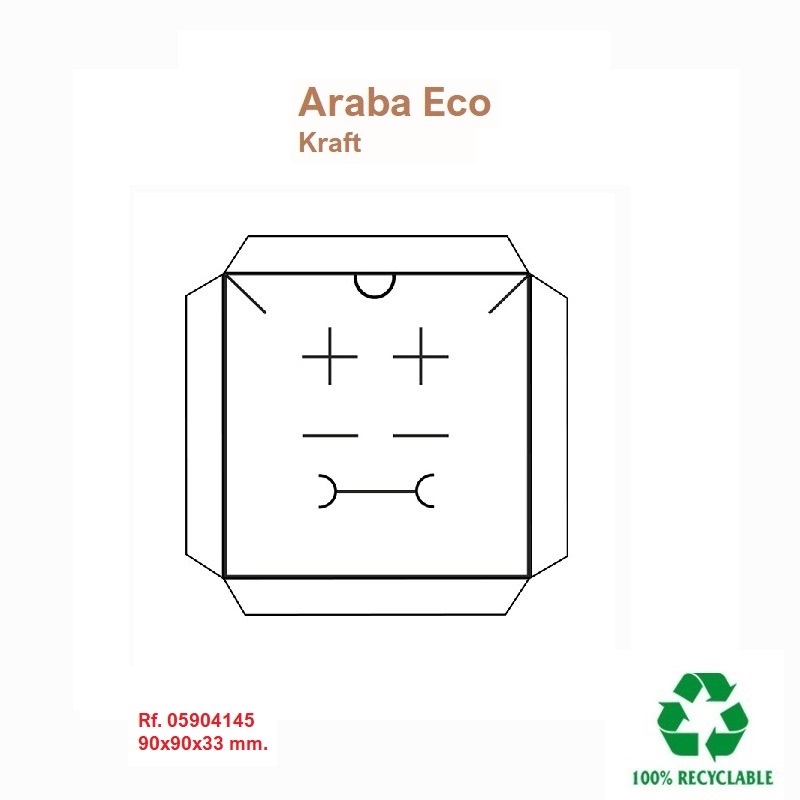 Caja ECO ARABA Kraft juego-cadena/colg. 90x90x33 mm.